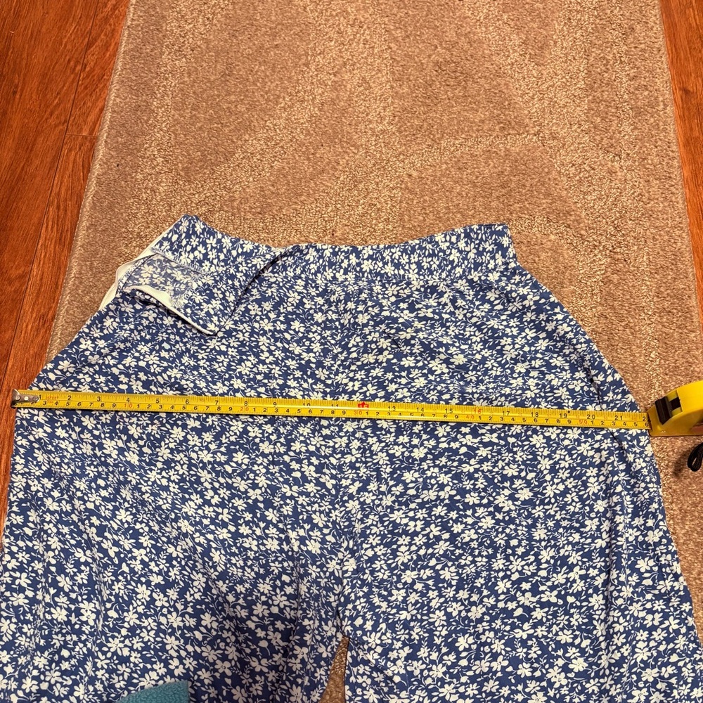 Women's Wide Leg Blue and White  Floral Flowing BOHO Pants - Picture 9 of 10
